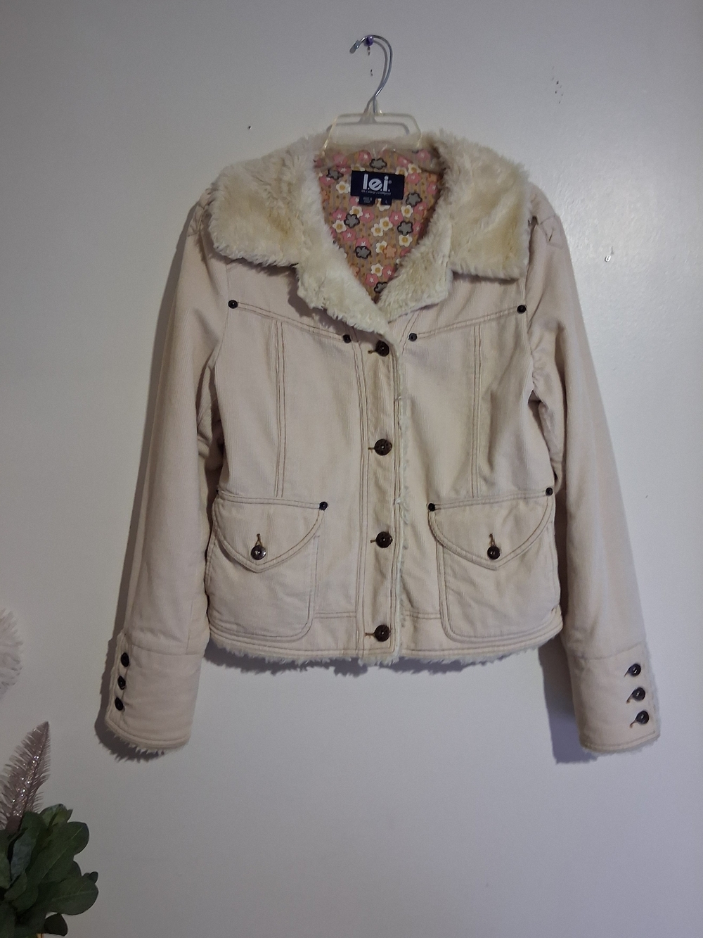 lei Cream Faux Shearling-Trim Teddy Jacket